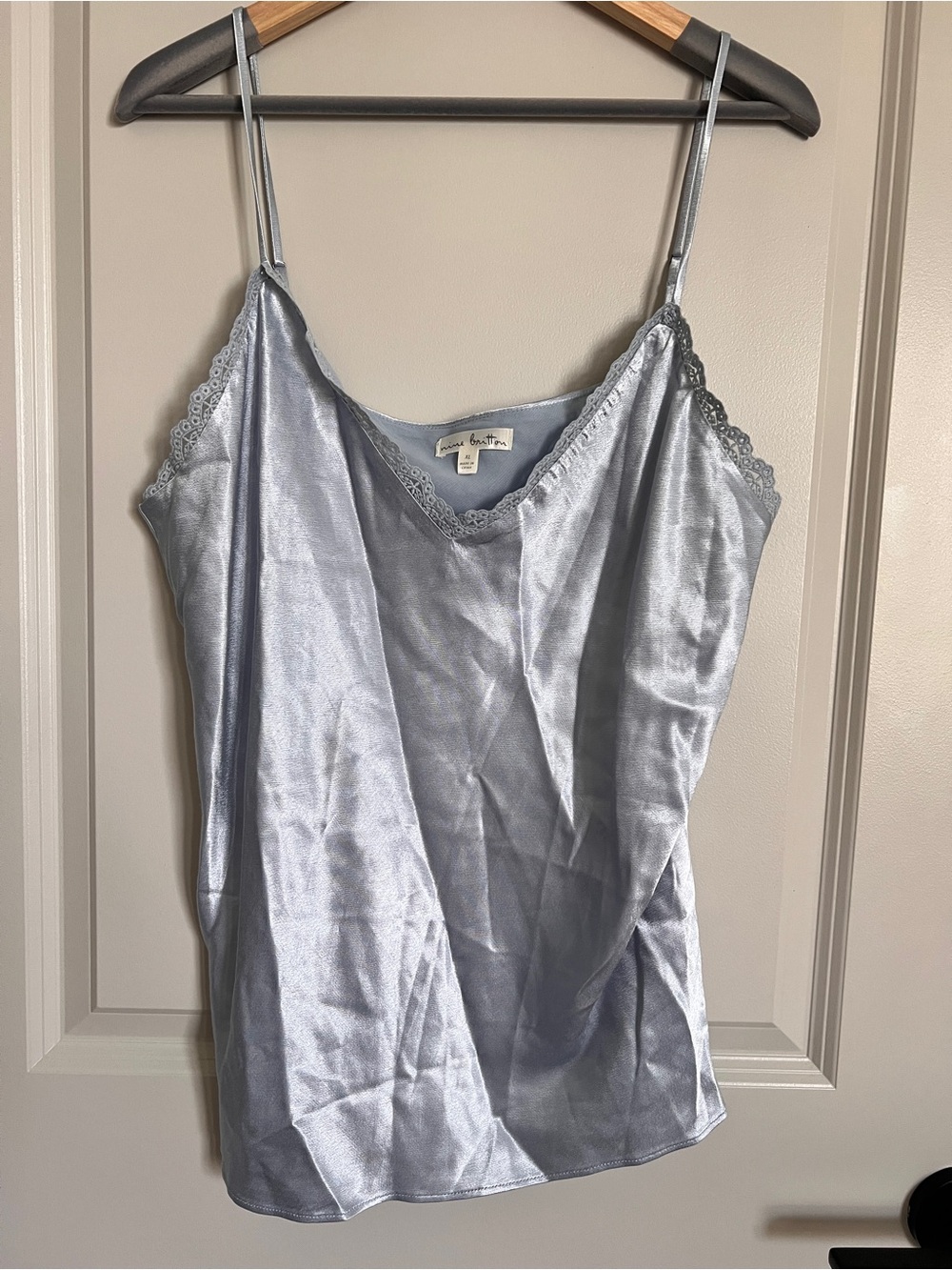 nine britton Ice Blue Satin Lace-Trim Camisole